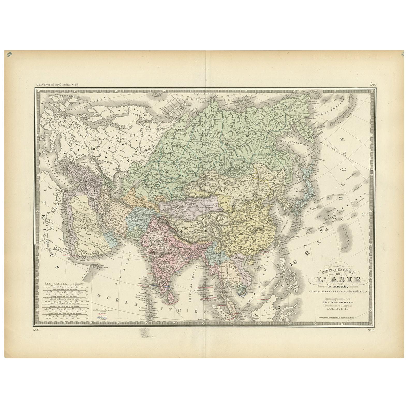 Antike Karte des asiatischen Kontinents von Levasseur, '1875