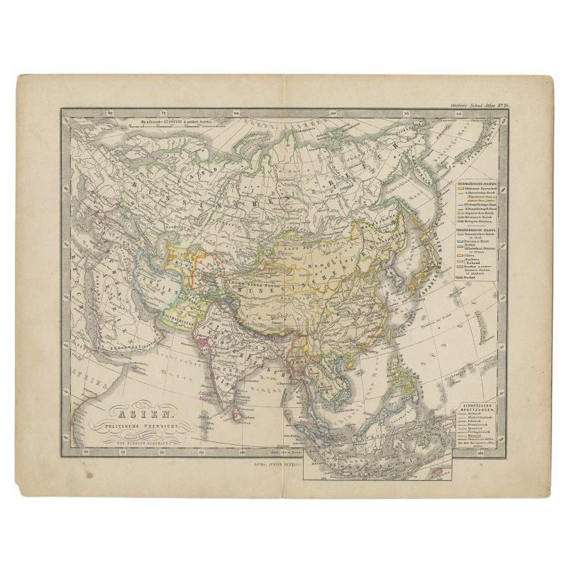 Antique Map of the Asian Continent from a German School Atlas, 1862 For Sale