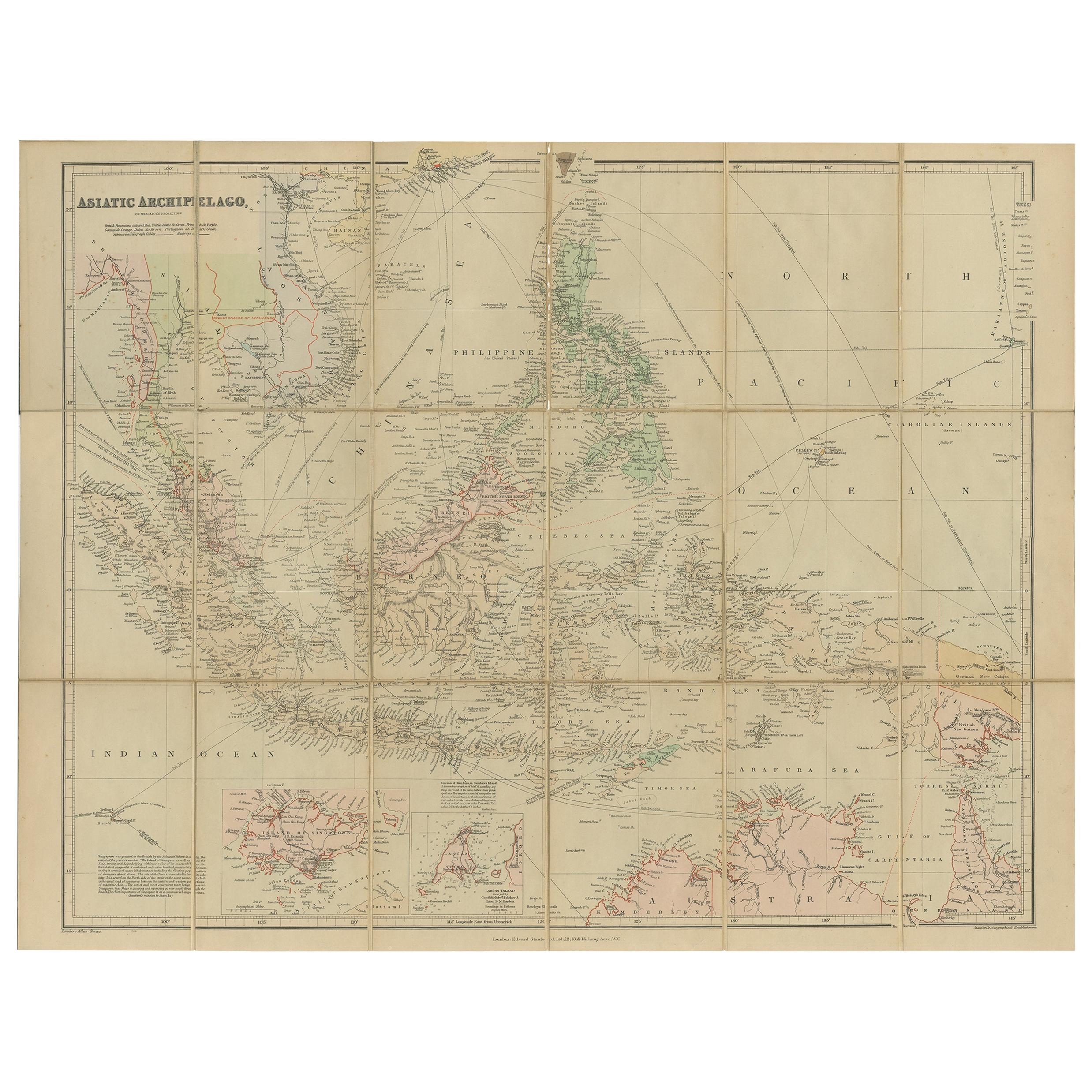 Antike Karte des asiatischen Archipelago von E. Stanford, um 1910