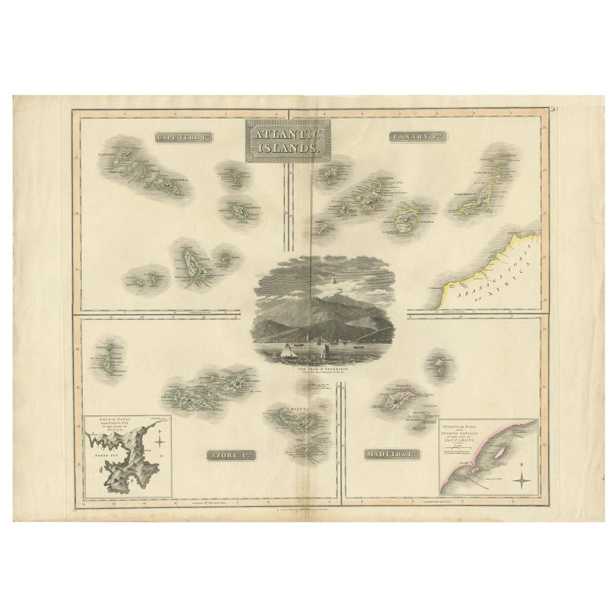 Antique Map of the Atlantic Islands, 1817