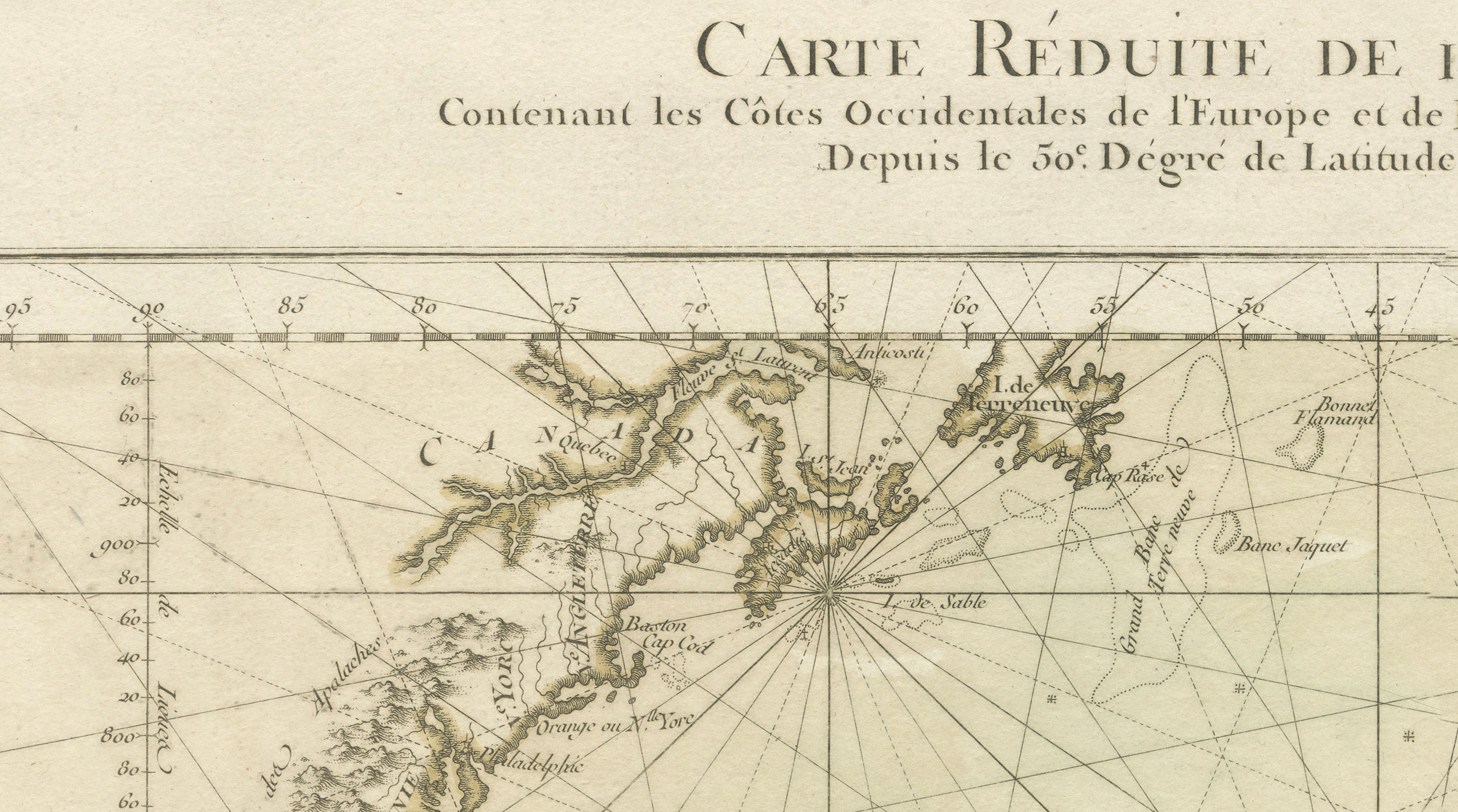 Antique Map of the Atlantic Ocean by Desnos with Ornate Border, 1761