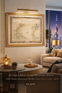 Antike Karte des Atlantischen Ozeans von Desnos mit verzierter Bordüre, 1761