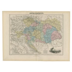 Antike Karte des österreichischen Reiches von Migeon, 1880