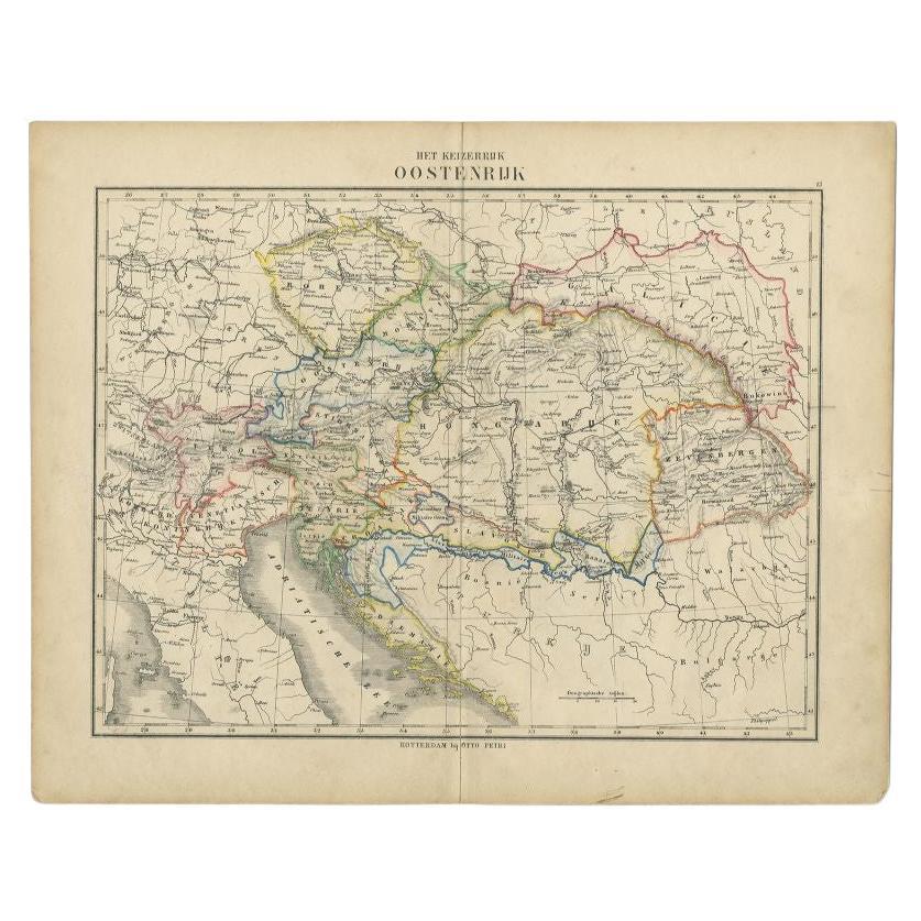 Antique Map of the Austrian Empire by Petri, c.1873 For Sale