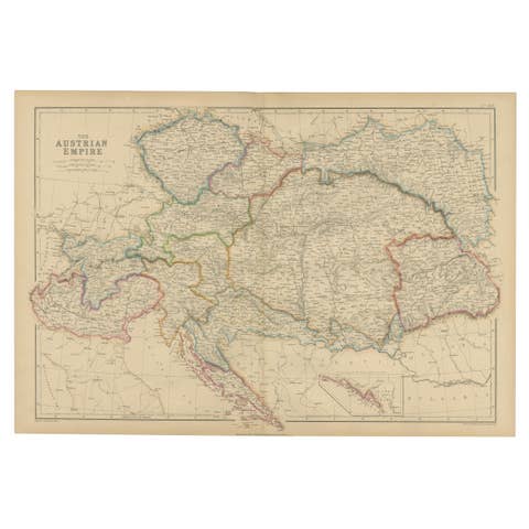 Austrian Empire Map, Antique Hand-Colored Political Map, Central Europe 1859