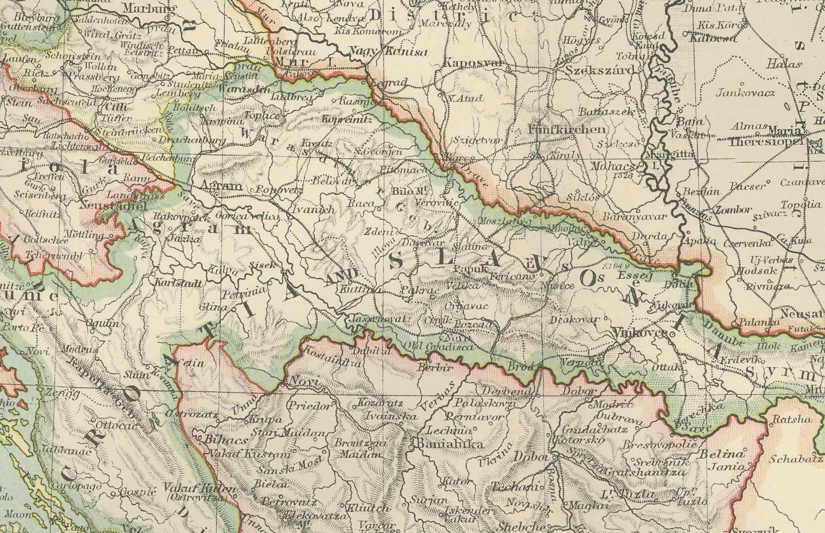 Titre : Carte ancienne de la monarchie austro-hongroise, 1903, avec des bordures provinciales colorées

Description :
Cette carte ancienne, intitulée 