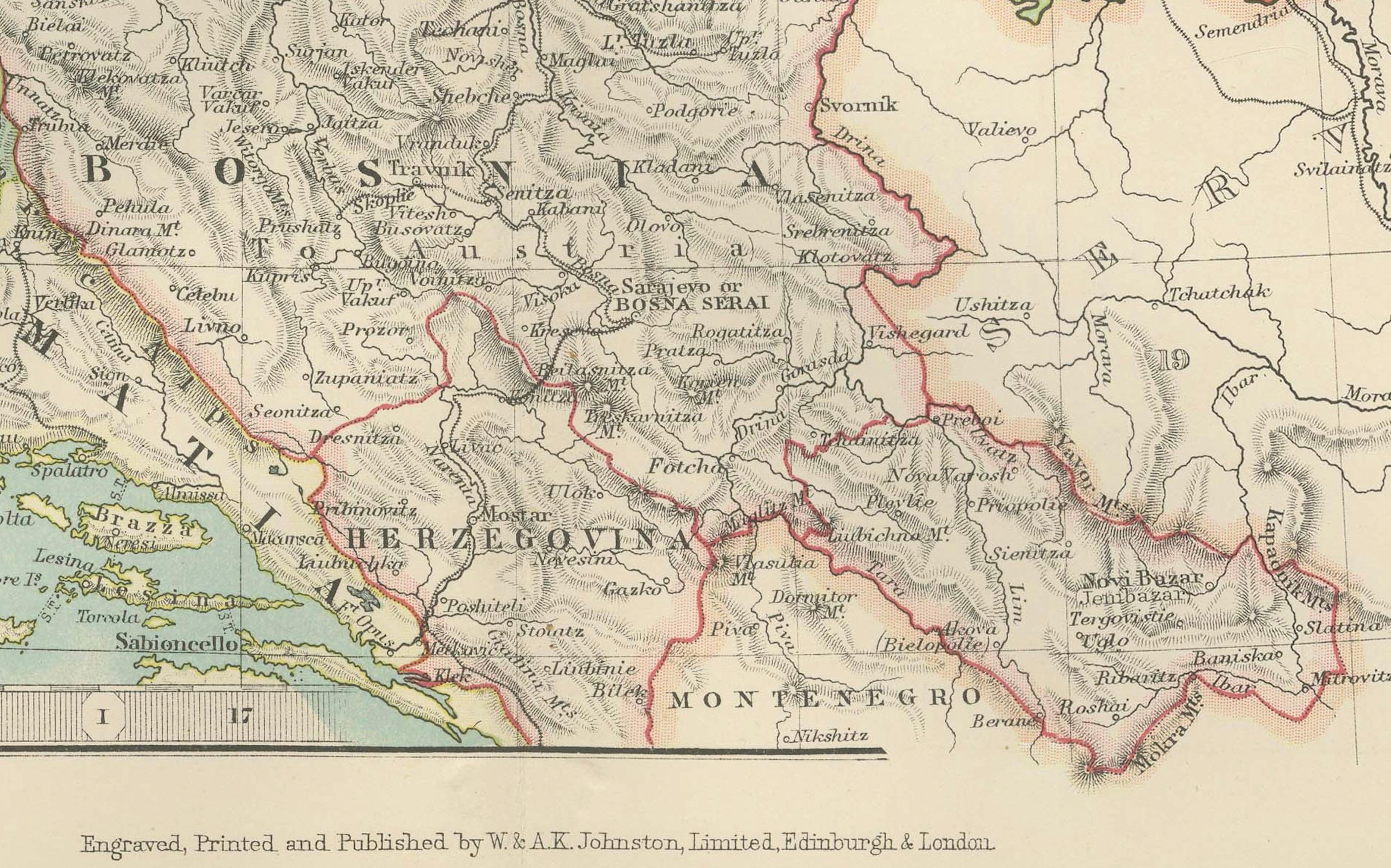 Carte ancienne de la monarchie austro-hongroise, 1903, avec des frontières colorées Bon état - En vente à Langweer, NL