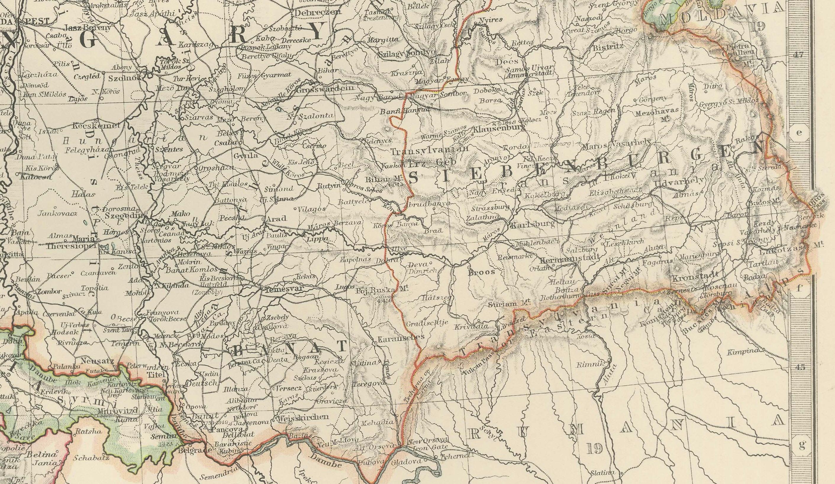 Papier Carte ancienne de la monarchie austro-hongroise, 1903, avec des frontières colorées en vente