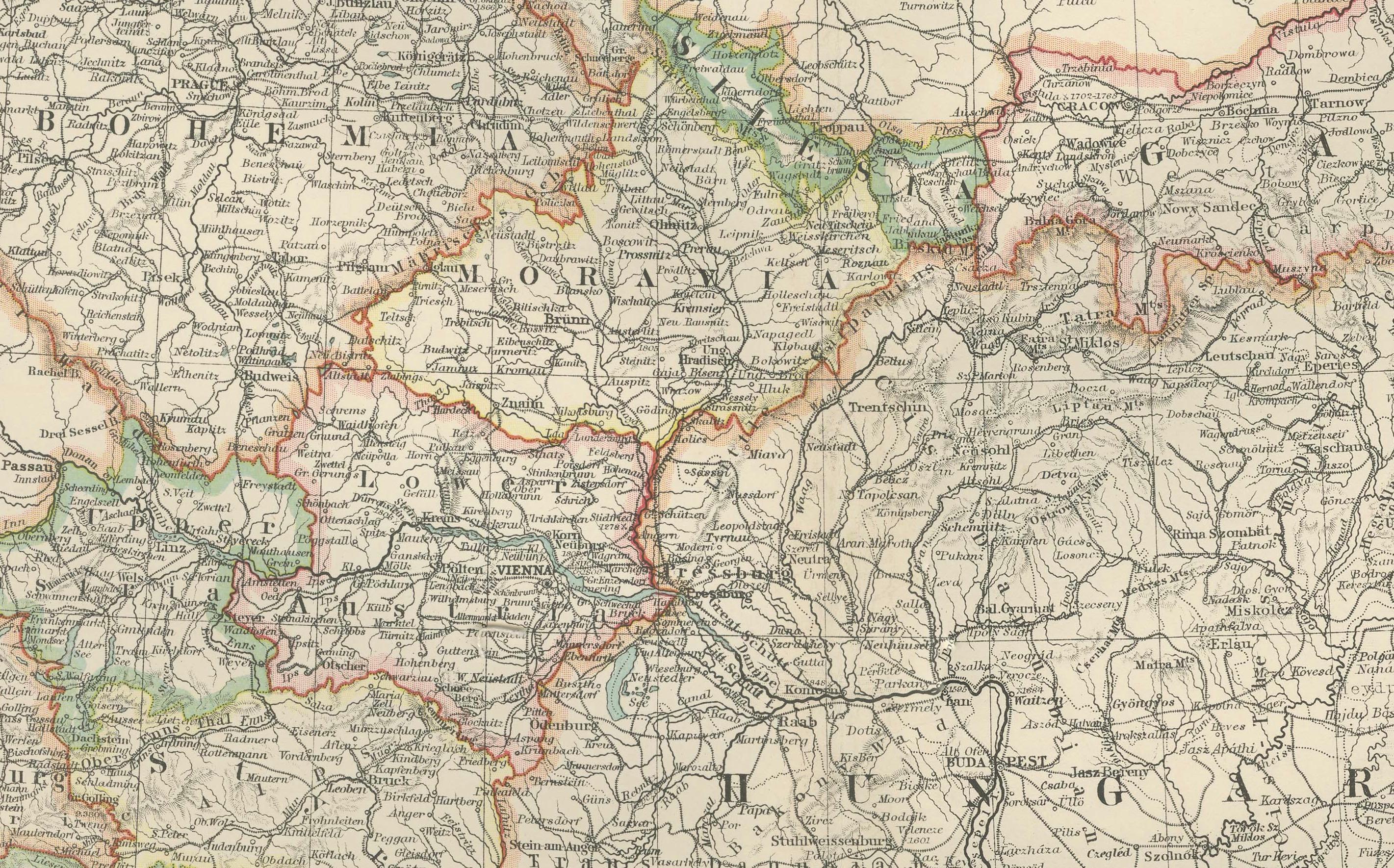 Carte ancienne de la monarchie austro-hongroise, 1903, avec des frontières colorées en vente 3