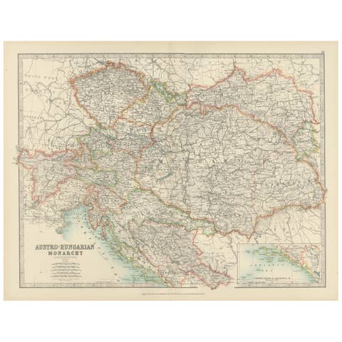 Antique Map of the Austro-Hungarian Monarchy, 1903, with Colorful Borderlines