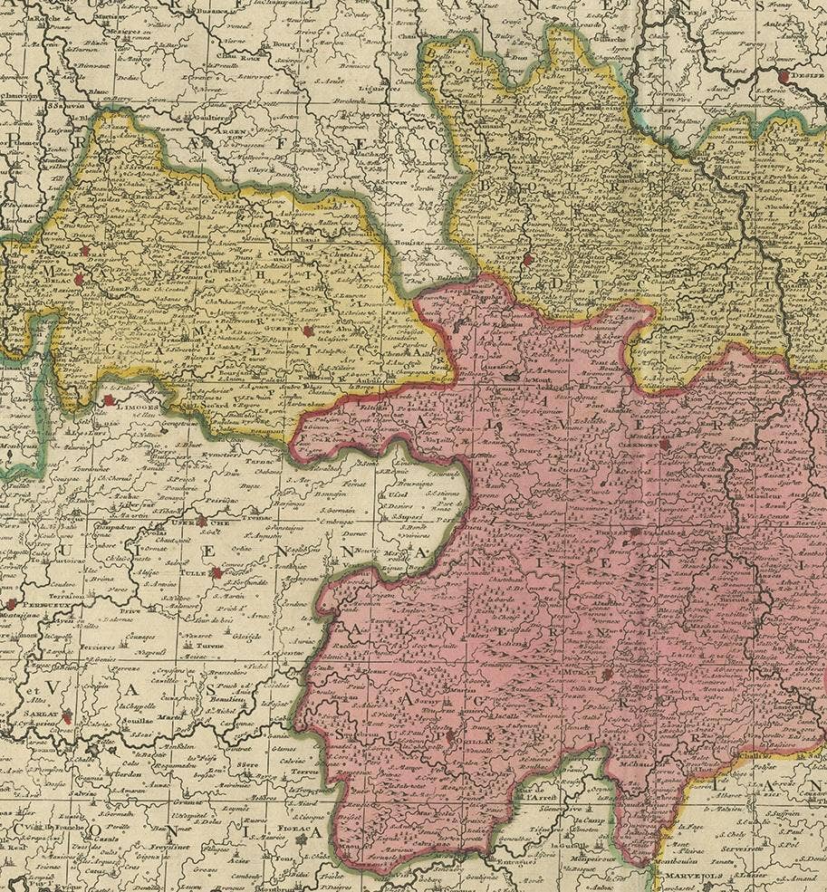 Antique Map of the Auvergne-Rhône-Alpes region of France by Valk, circa 1730
