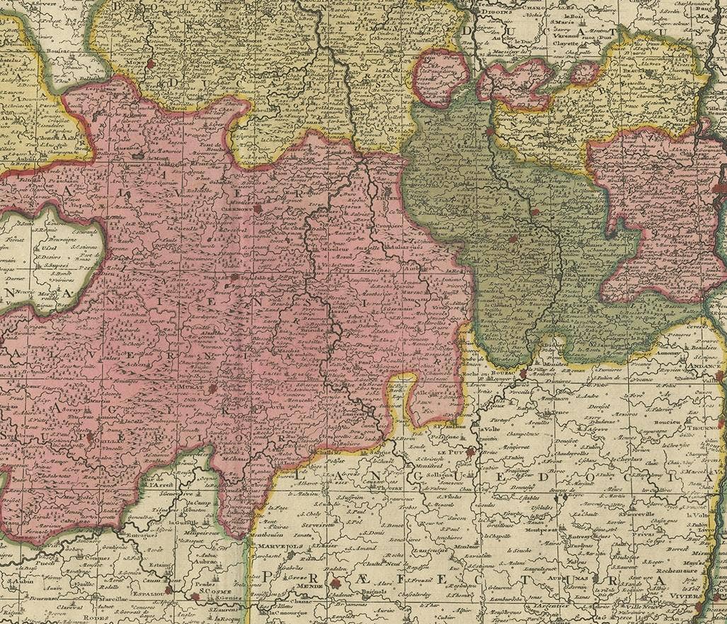 Antique Map of the Auvergne-Rhône-Alpes region of France by Valk, circa 1730