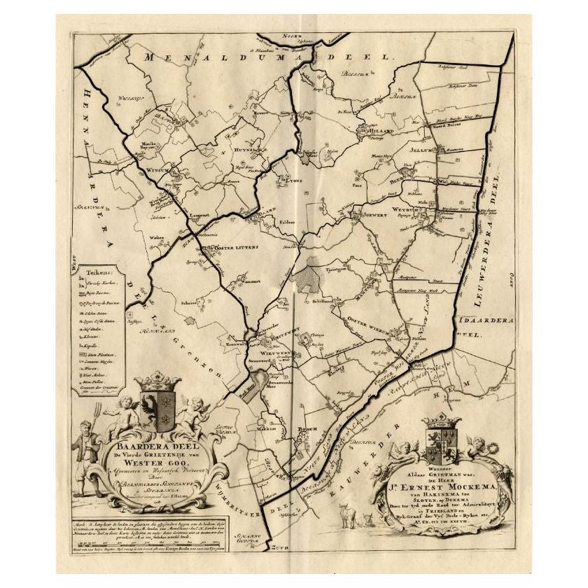 Antike Karte der Stadt Baarderadeel, 1718