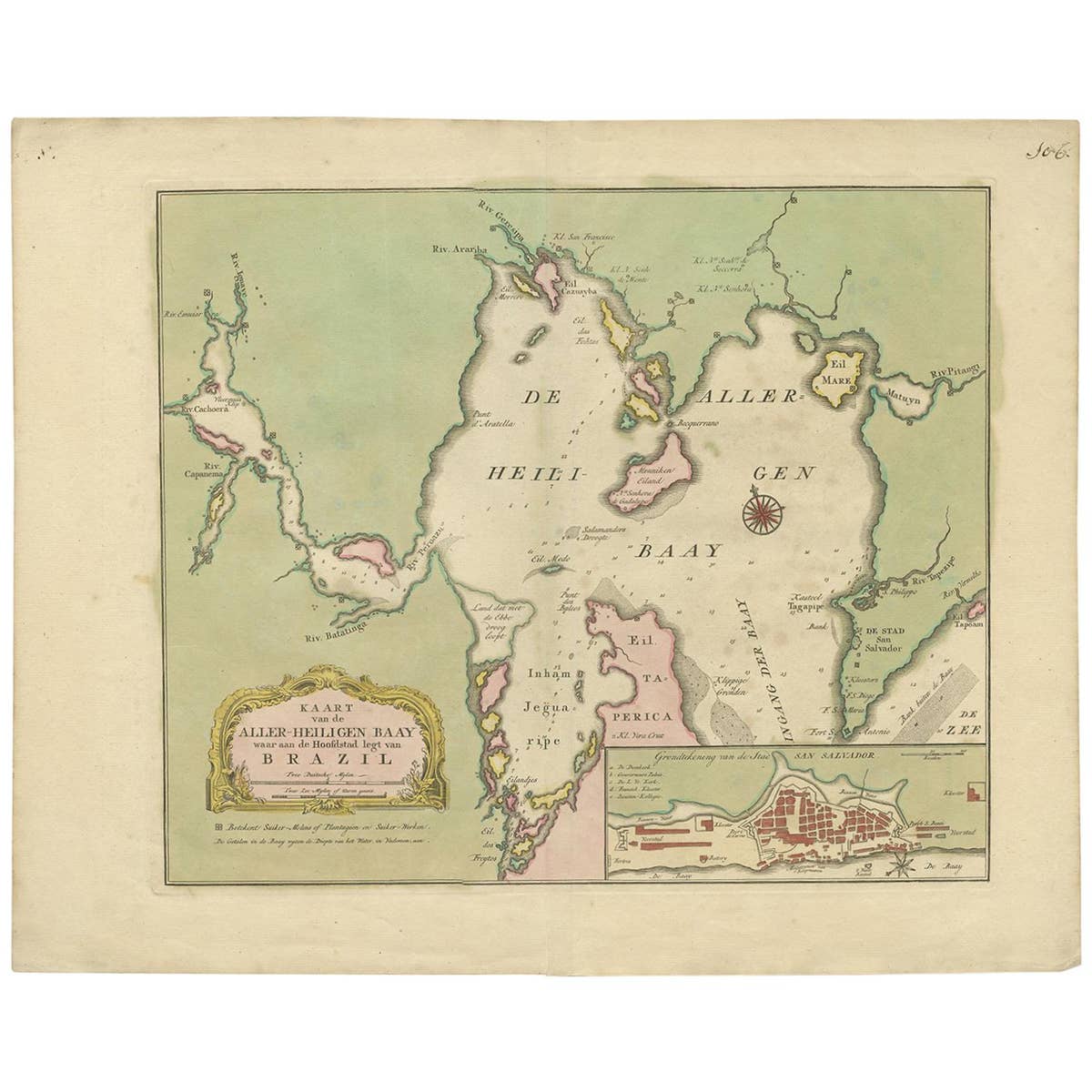 Antique Map of the Bahia Todos Santos 'Brazil' by Tirion, circa 1750