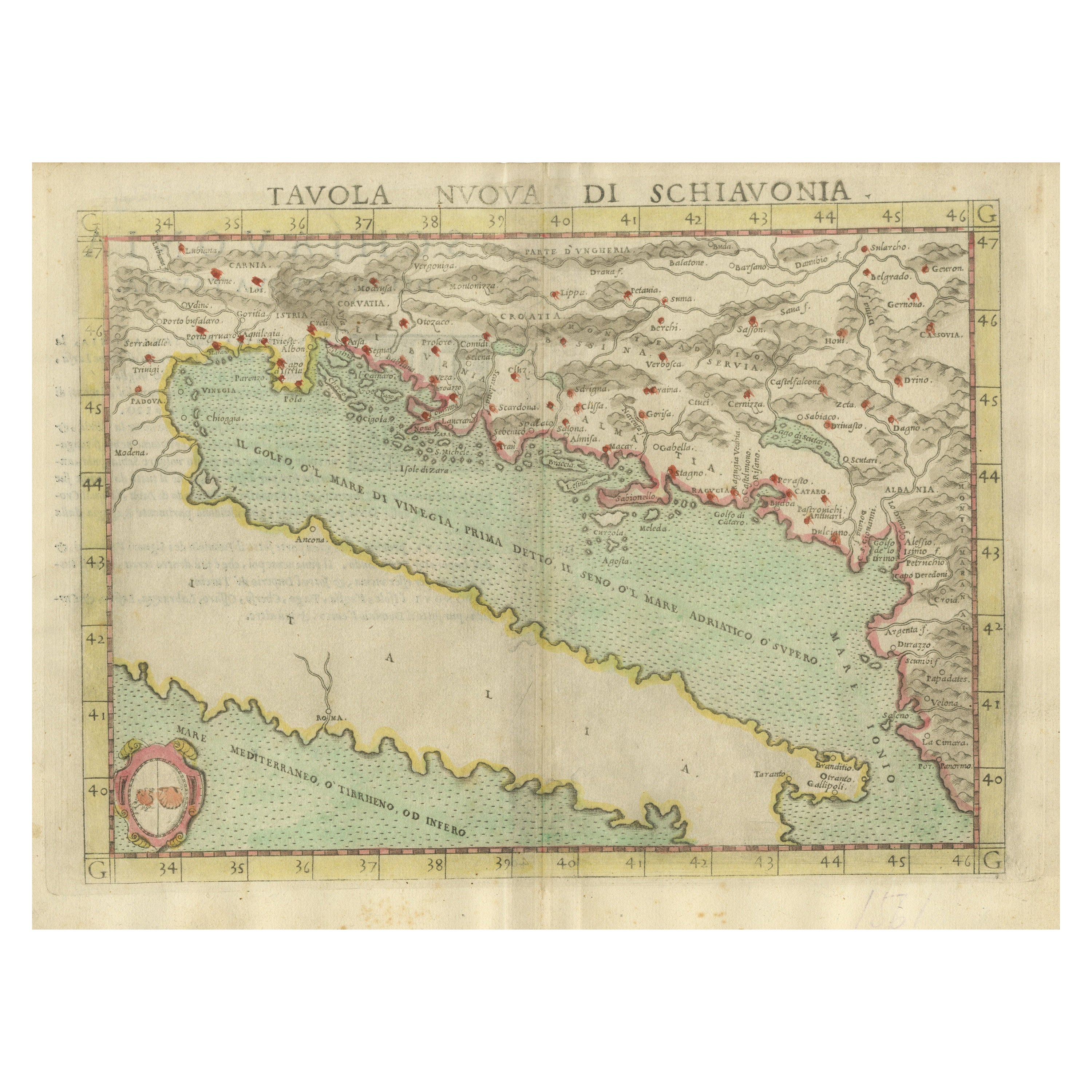 Antike Karte des Balkans mit Wappen im Angebot
