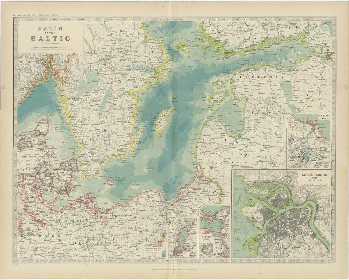 Antique Map of the Baltic Sea by Johnston, '1909'