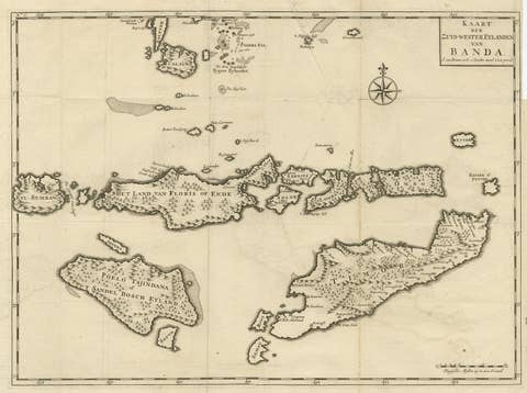 Antique Map of the Banda Islands in Indonesia by Valentijn, 1726