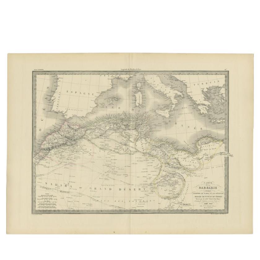 Carte ancienne de la côte Barbary par Lapie, 1842 en vente