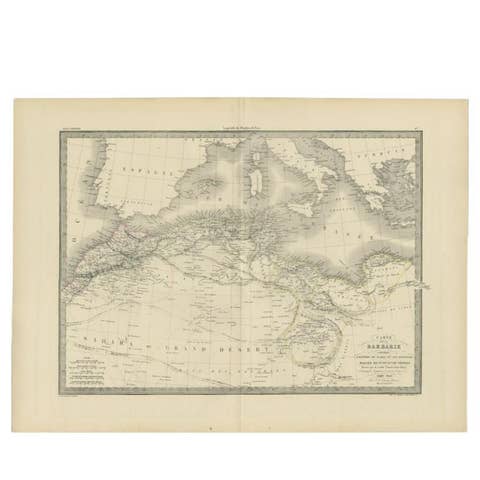 Antique 1842 Map of the Barbary Coast by Pierre M. Lapie, France