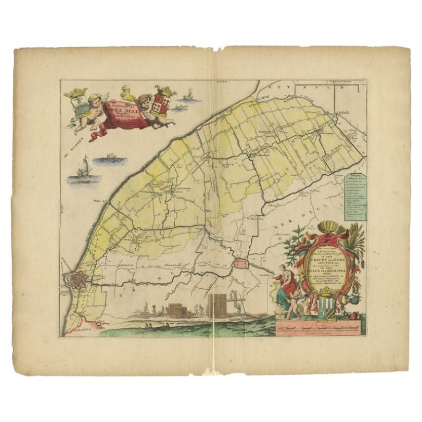 Antique Map of the Barradeel Township, 1718 For Sale