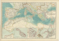 Antique Map of the Basin of the Mediterranean by Johnston '1909'