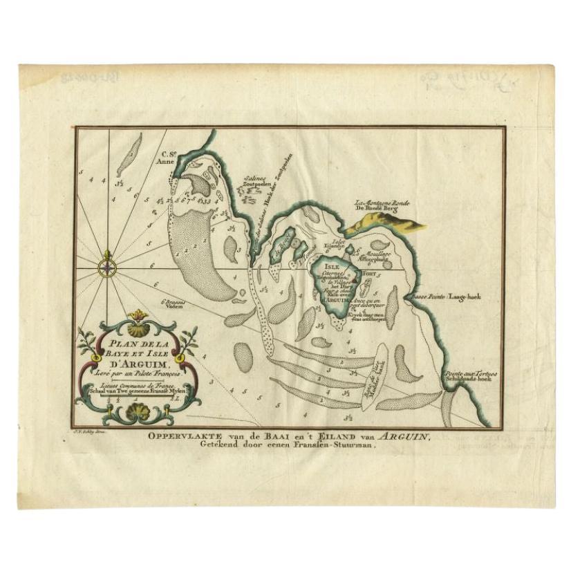 Carte ancienne de la baie et de l'île d'Arguin par Van Schley, 1747