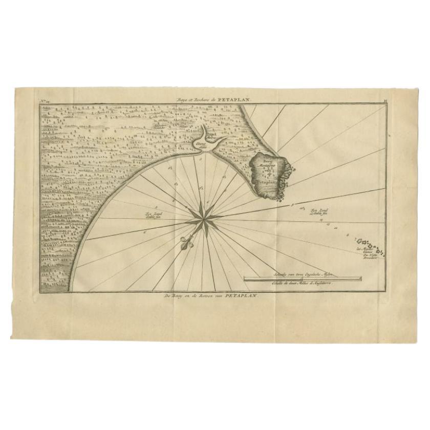 Antike Karte der Bucht und der Felsen von Petatlan von Anson, 1749