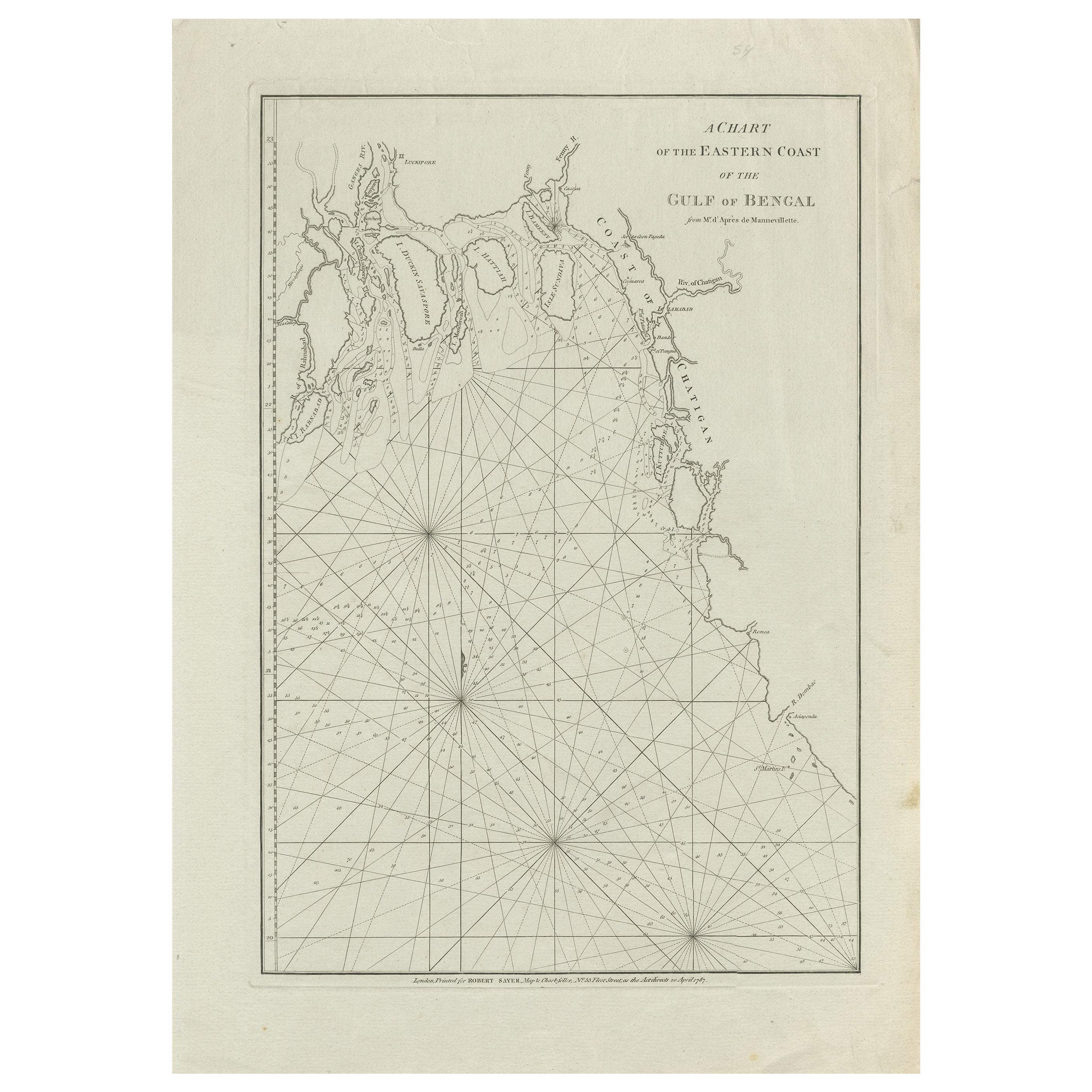 Carte ancienne de la baie du Bengale imprimée pour Robert Sayer, 1787