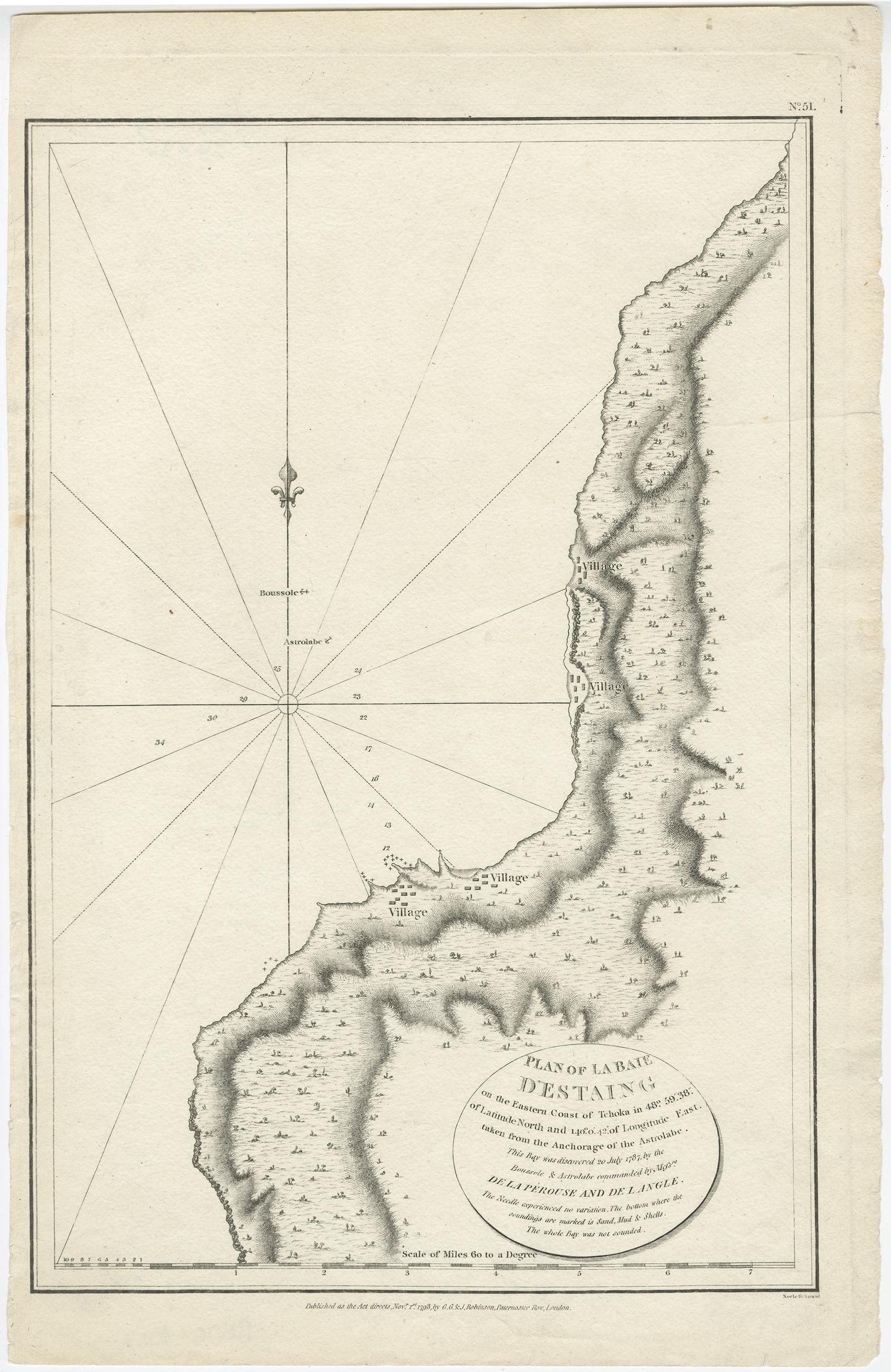 Antique map titled 'Plan of La Baie d'Estaing'. 

This map shows the bay of D'Estaing located on the Russian island of Sakhalin. La Perouse was selected by King Louis XVI to complete Captain James Cook's exploration of the western Pacific.