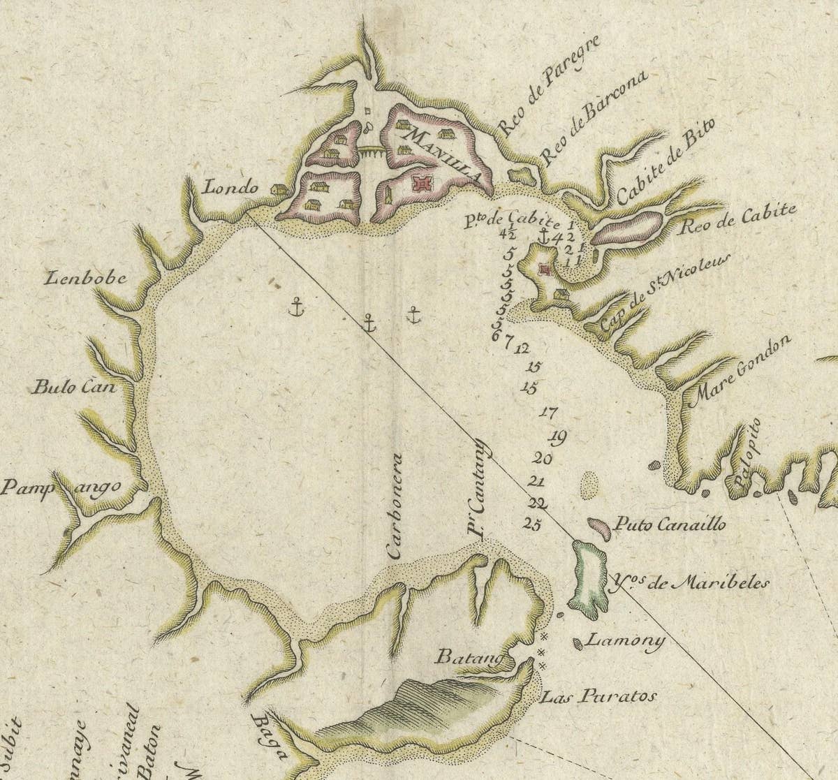 Antique Map of the Bay of Manila, Capital of the Philippines, 1763