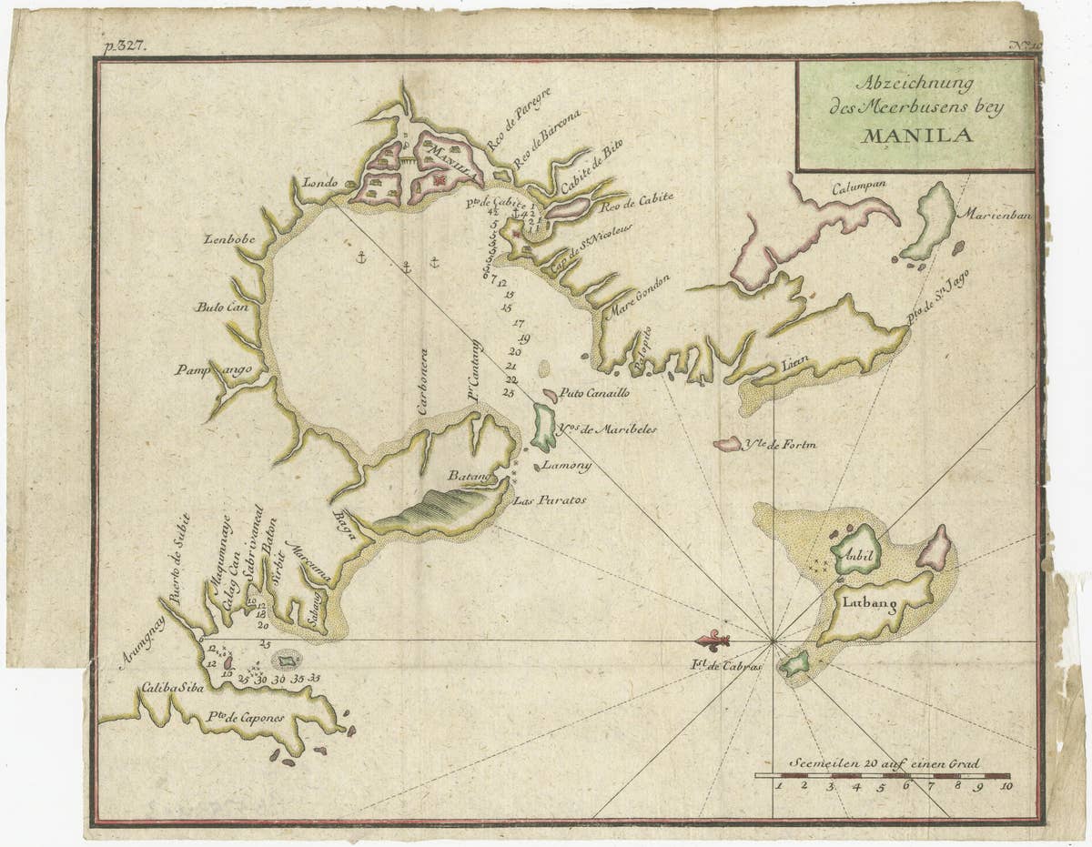 Antique Map of the Bay of Manila, Capital of the Philippines, 1763
