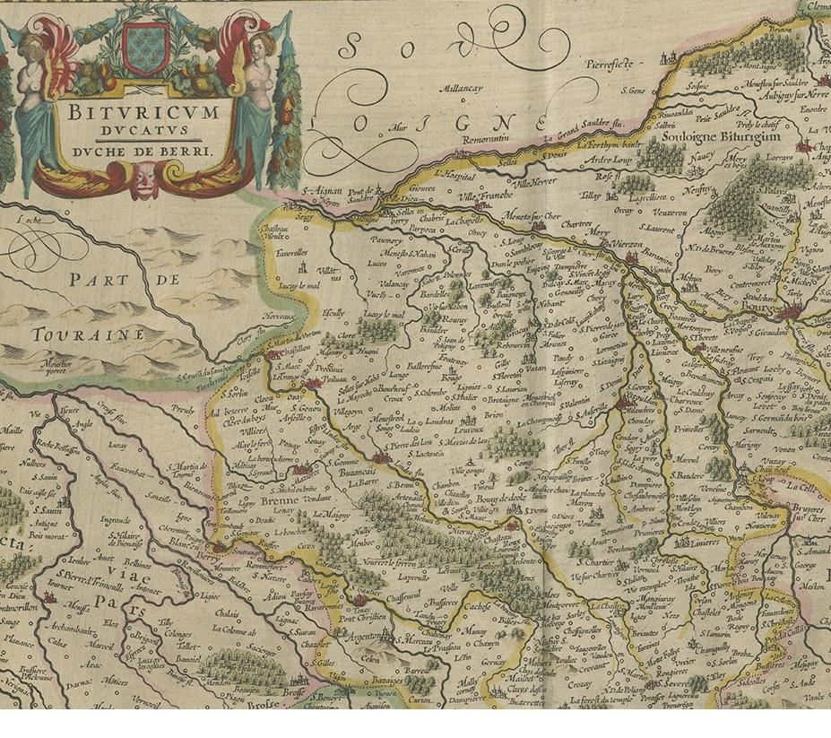 Antique Map of the Berry Region of France, circa 1670 In Good Condition In Langweer, NL