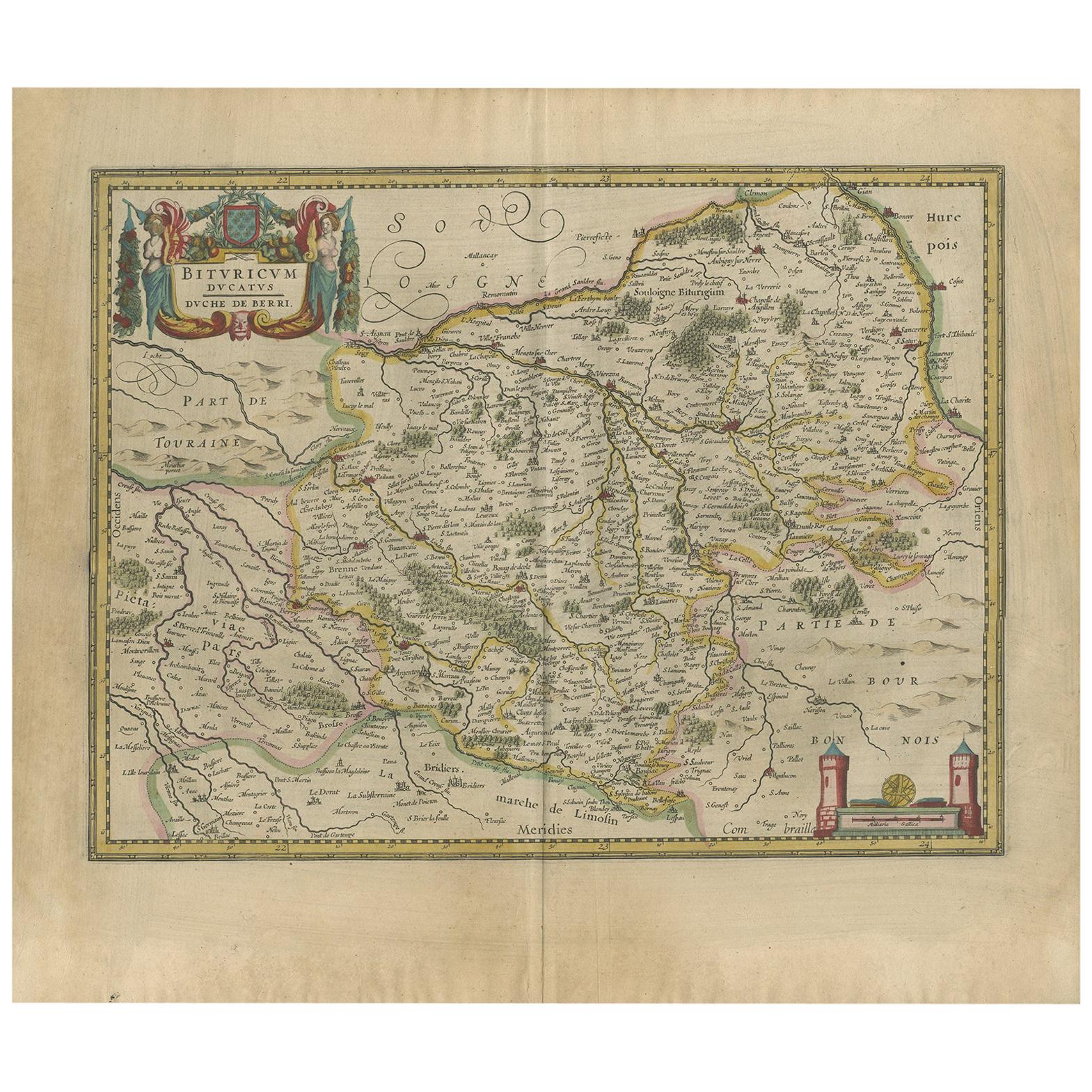 Antique Map of the Berry Region of France, circa 1670