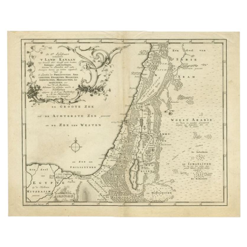 Antique Map of the Biblical Land of Canaan by Lindeman, c.1758 For Sale