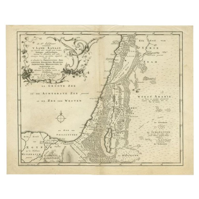 Antique Map of the Biblical Land of Canaan by Lindeman, c.1758 For Sale at 1stDibs