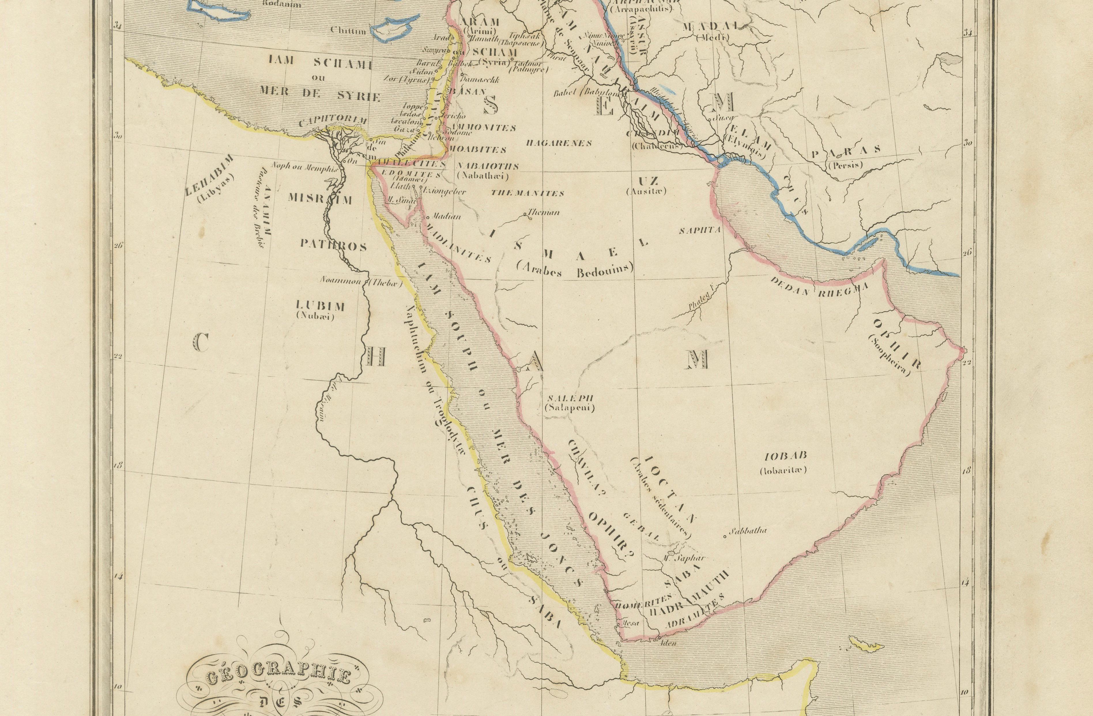Antique Map of the Biblical Lands, Arabia and Canaan, Malte-Brun c.1820
