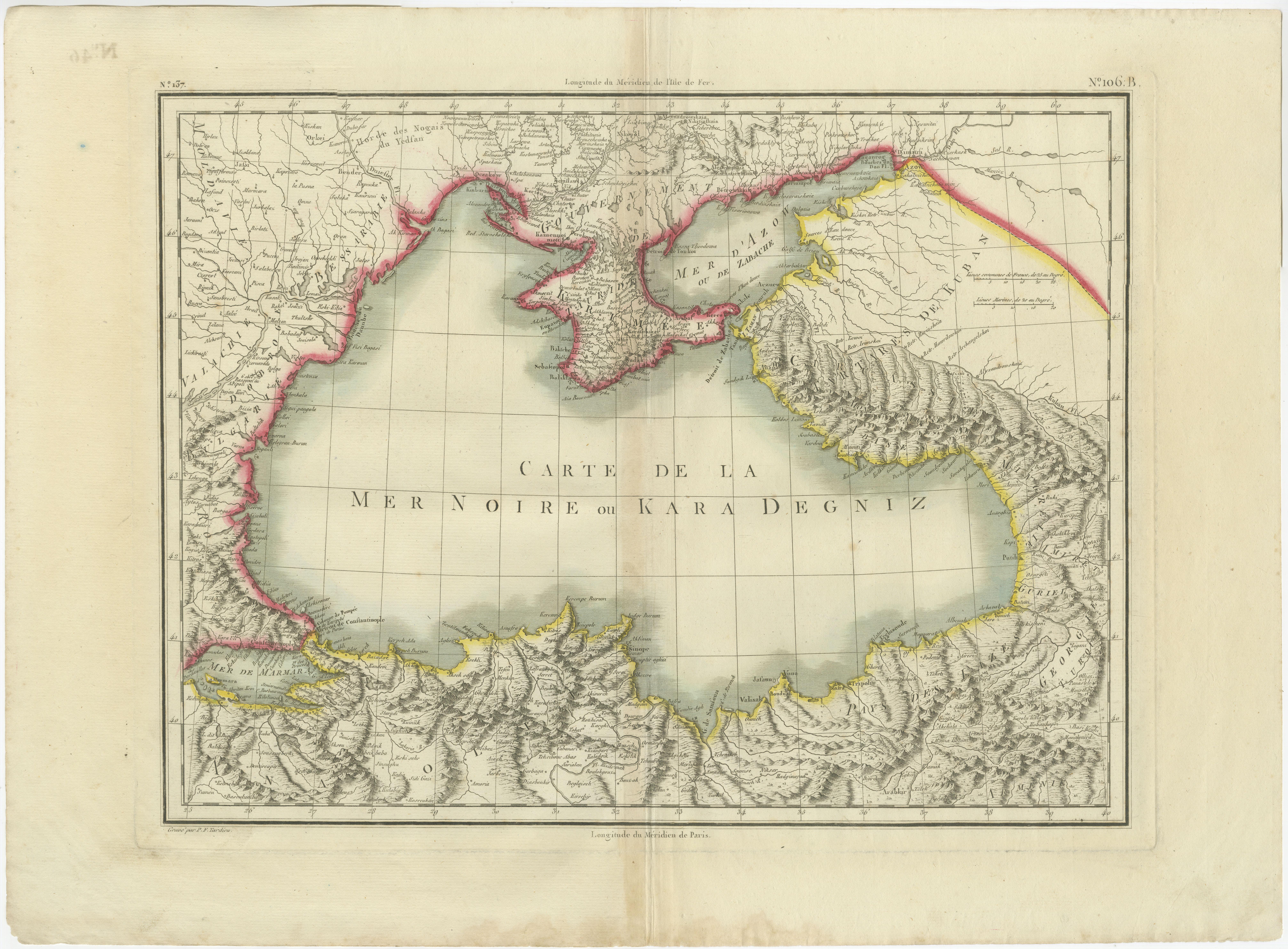 Engraved Antique Map of the Black Sea and Crimea by Pierre Antoine Tardieu (1784-1869) For Sale