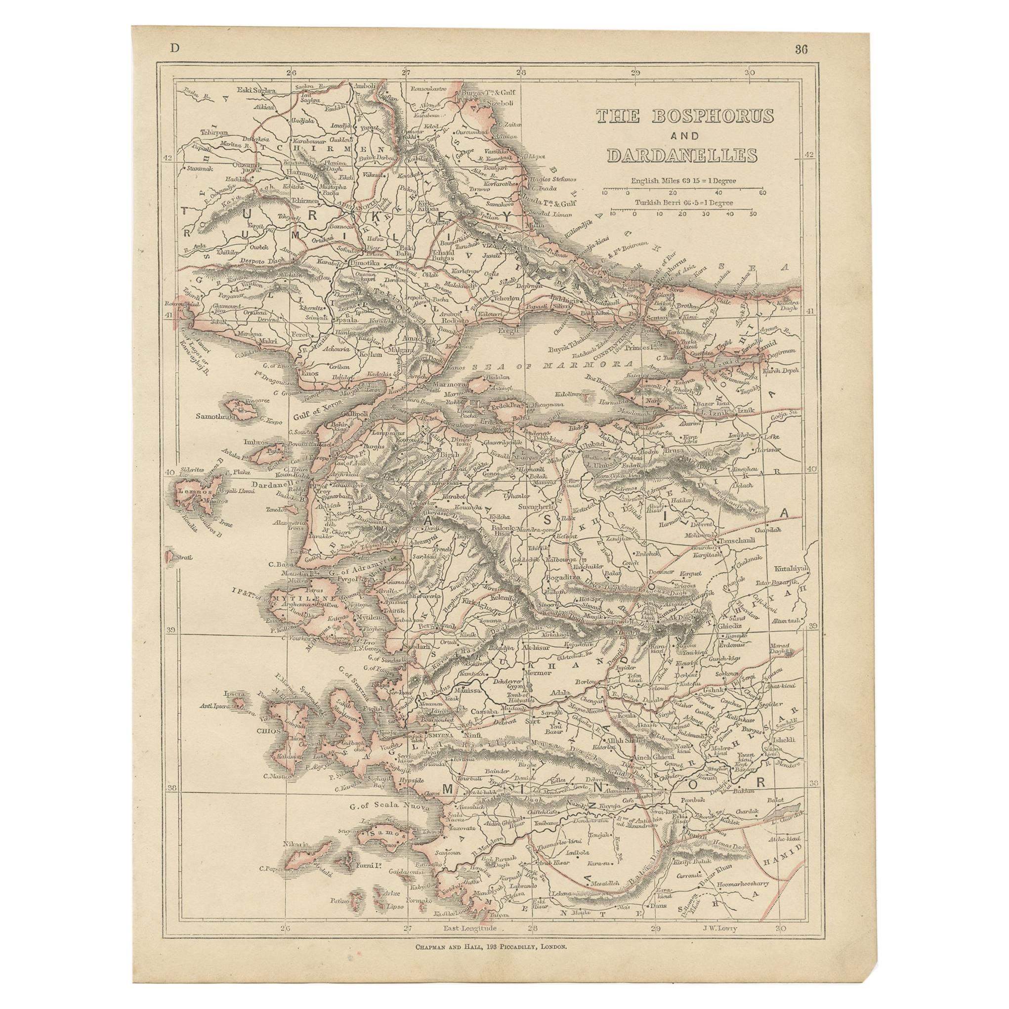 Carte ancienne du Bosporus et des Dardanelles, 1852