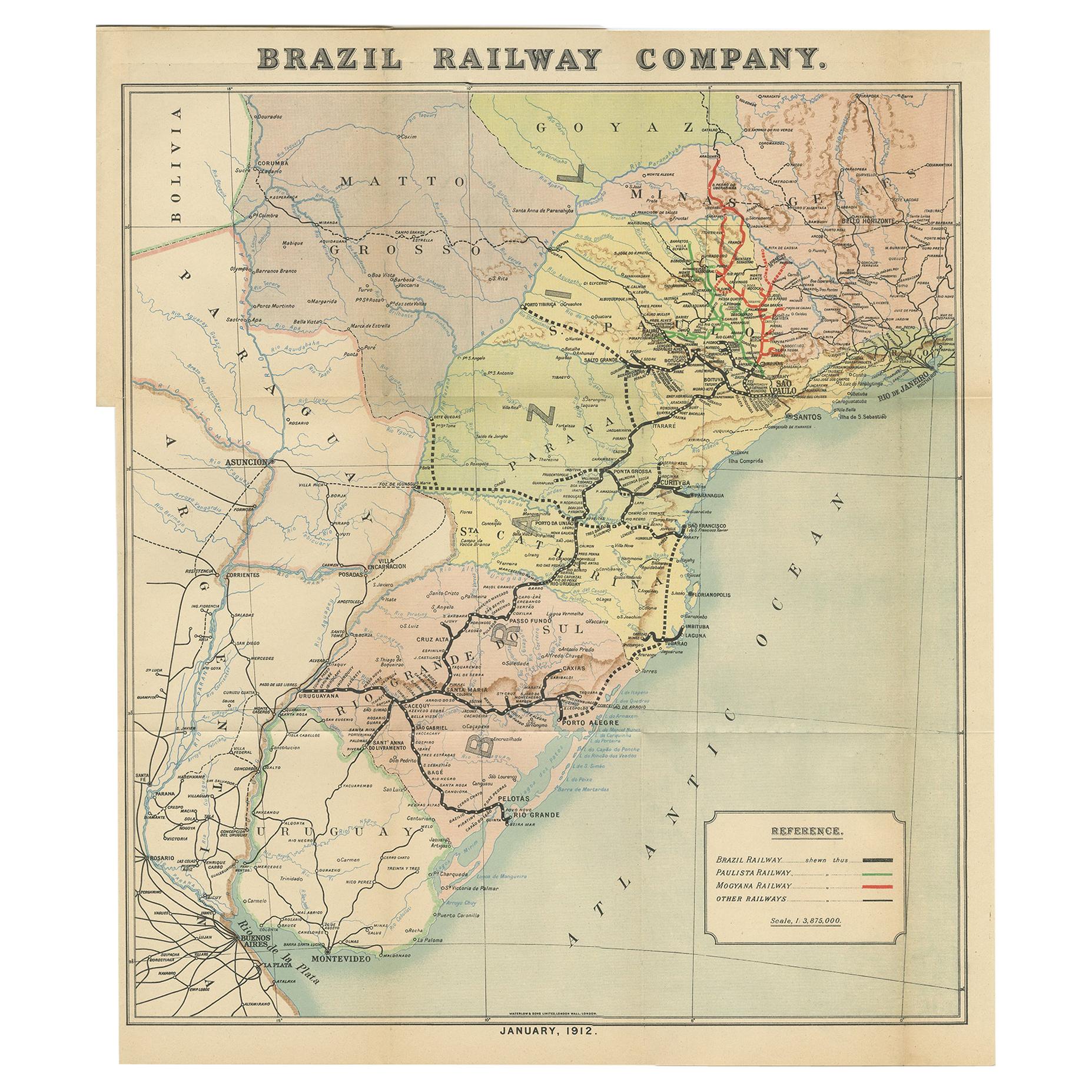 Antique Map of the Brazil Railway Company, '1912'