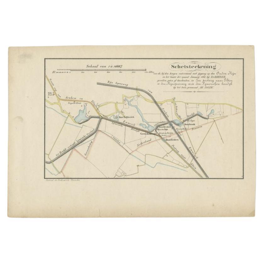 Antique Map of the Breaches of the Oude Rijn River, C.1890 For Sale
