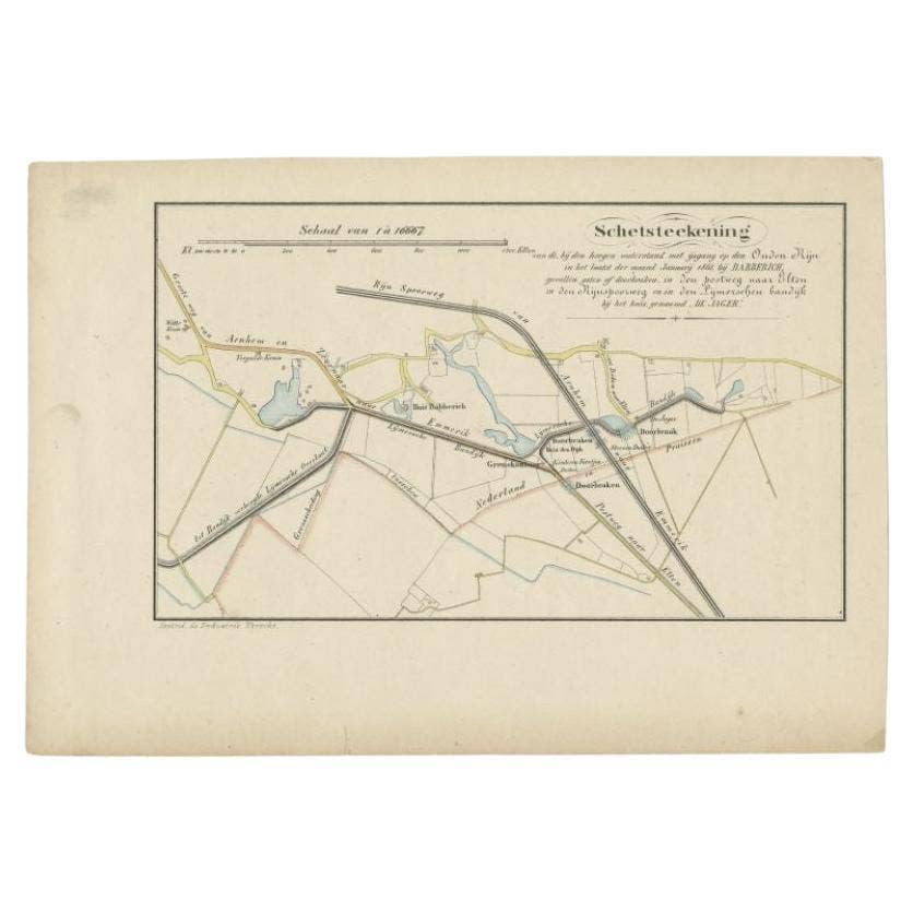 Antique Map of the Breaches of the Oude Rijn River, C.1890