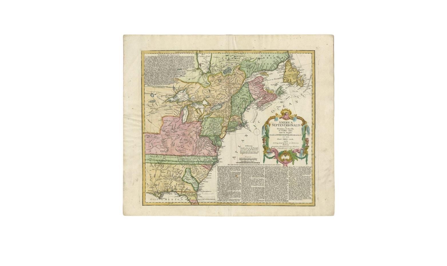 Scarce first edition of this fine early map of the British Colonies in North America at the outset of the French & Indian War. The map names and depicts many of the early boundary lines delineating the colonial charters, some with dates. Some of the