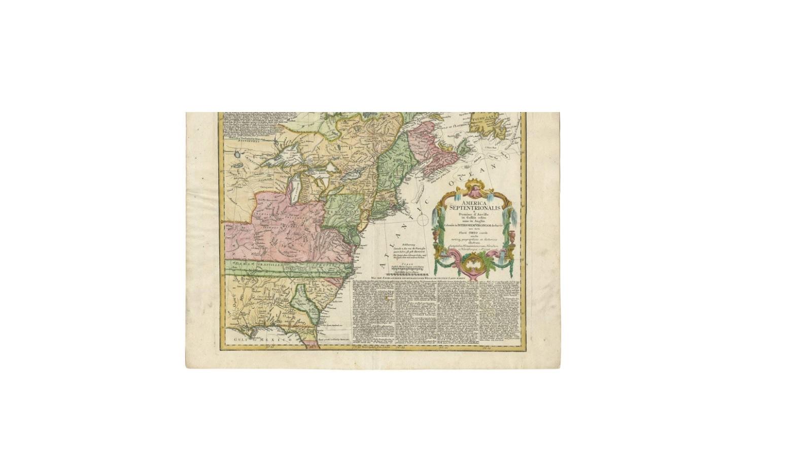 18th Century Antique Map of the British Colonies in North America by Homann Heirs, 1756