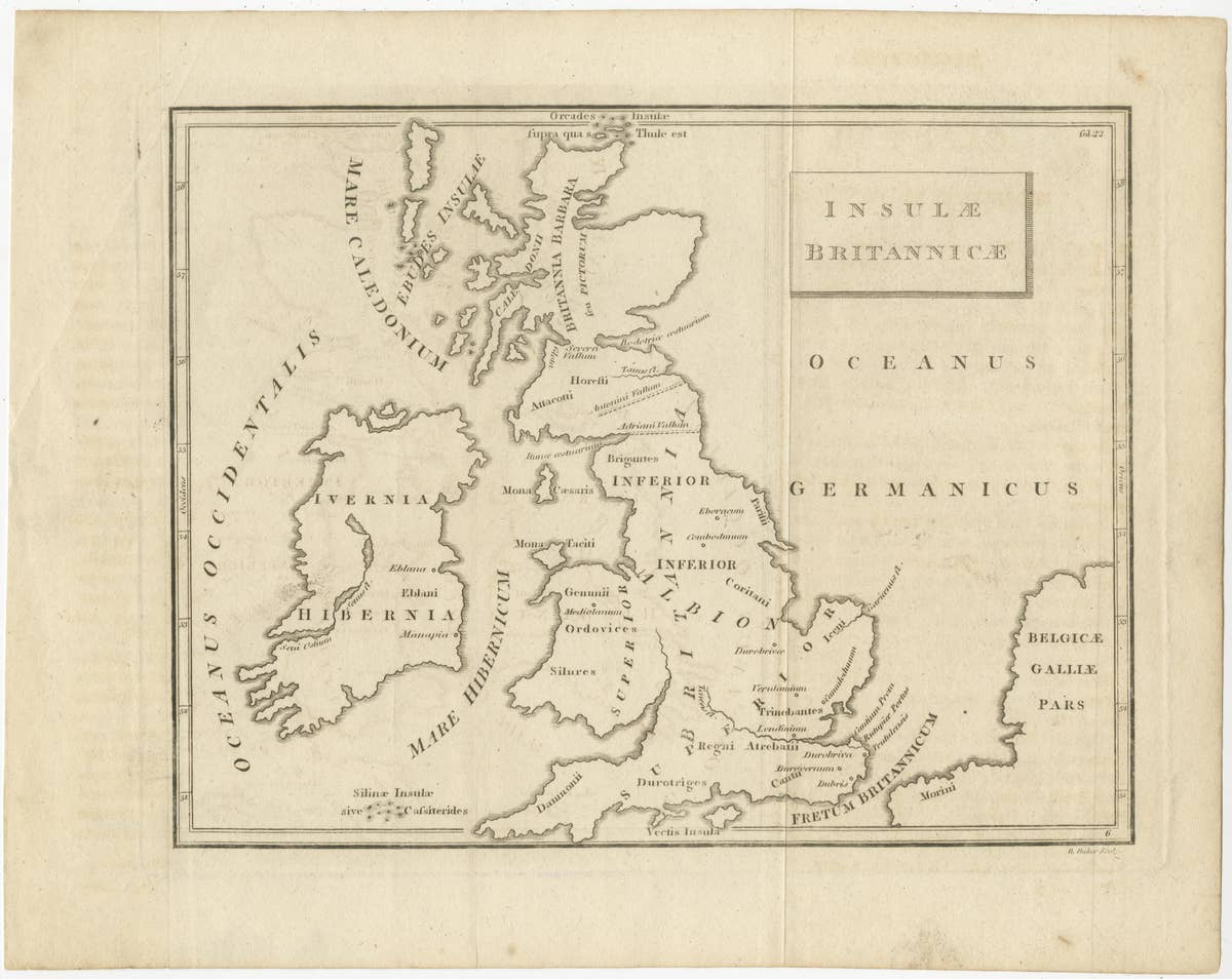 Old Map of British Isles According to the Geography of the Roman Empire, ca.1790