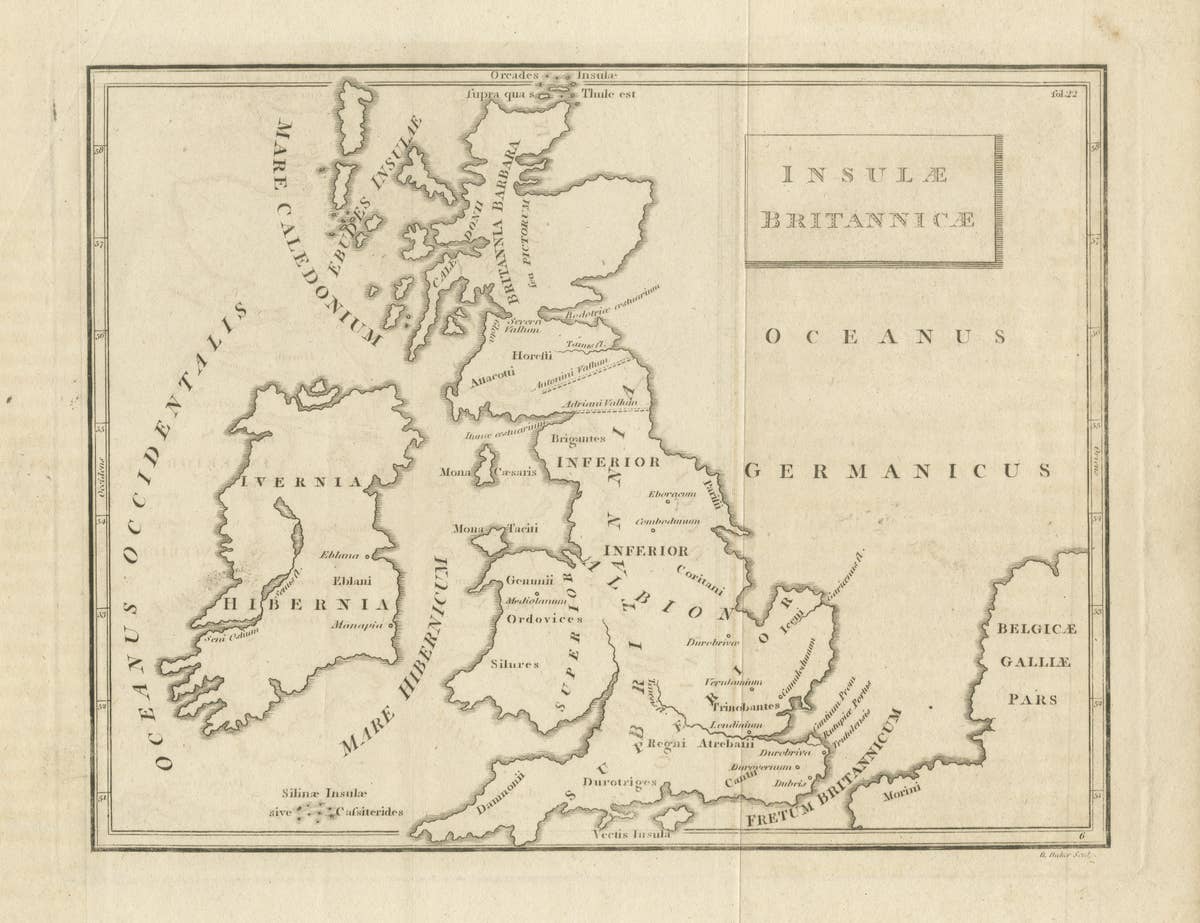 Old Map of British Isles According to the Geography of the Roman Empire, ca.1790