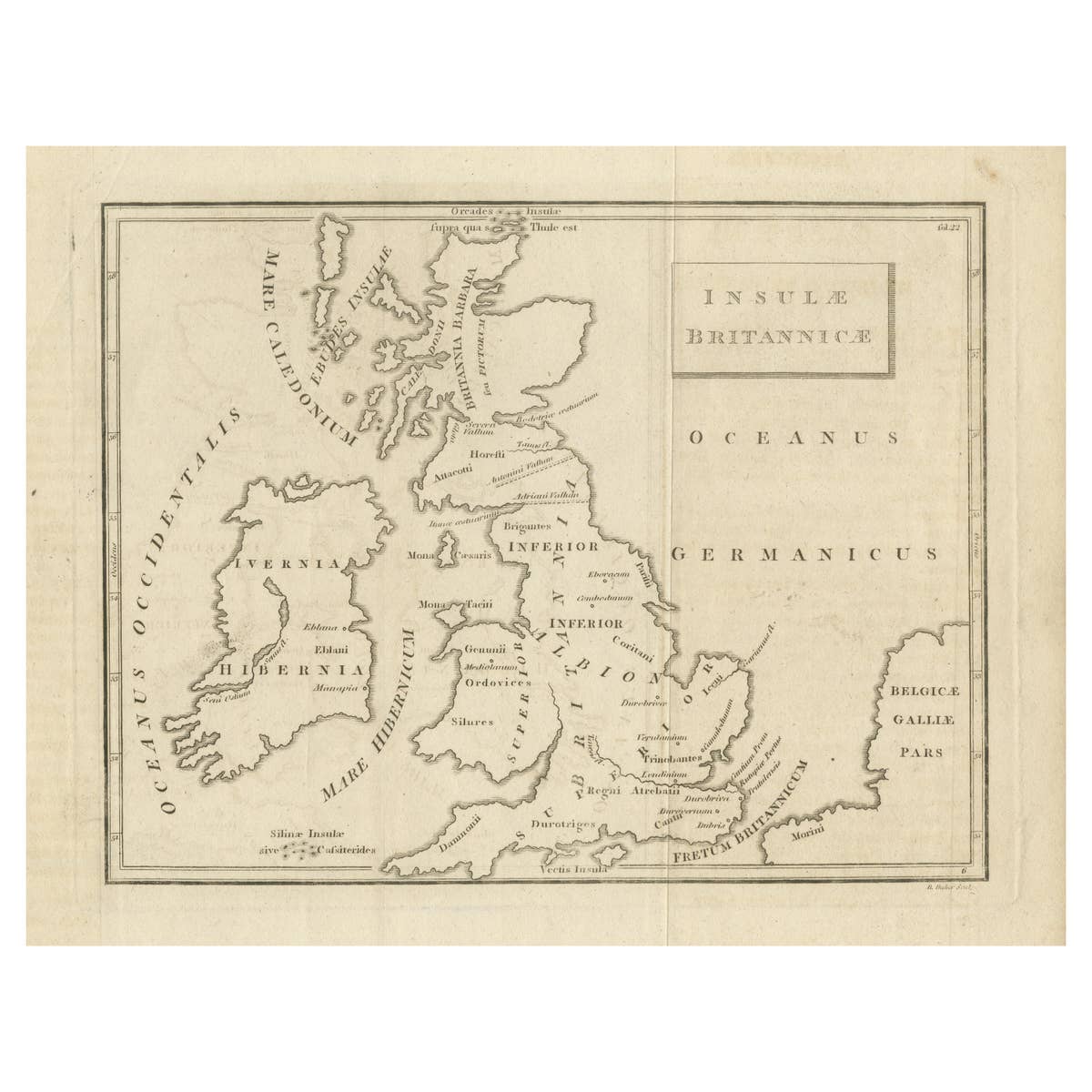 Old Map of British Isles According to the Geography of the Roman Empire, ca.1790