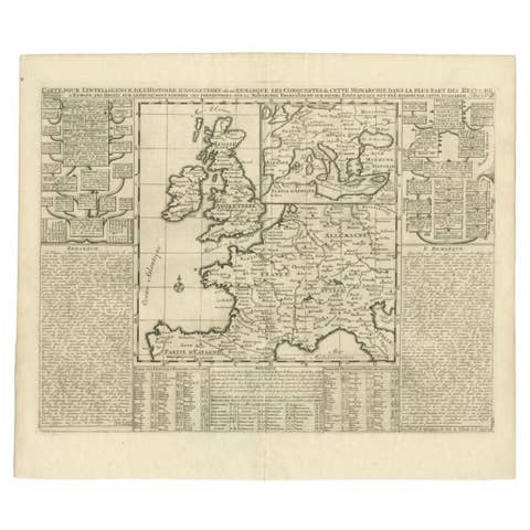 Antique Map of the British Isles and Part of Europe by Chatelain, c.1720