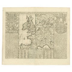 Carte ancienne des îles britanniques et d'une partie de l'Europe par Chatelain, vers 1720