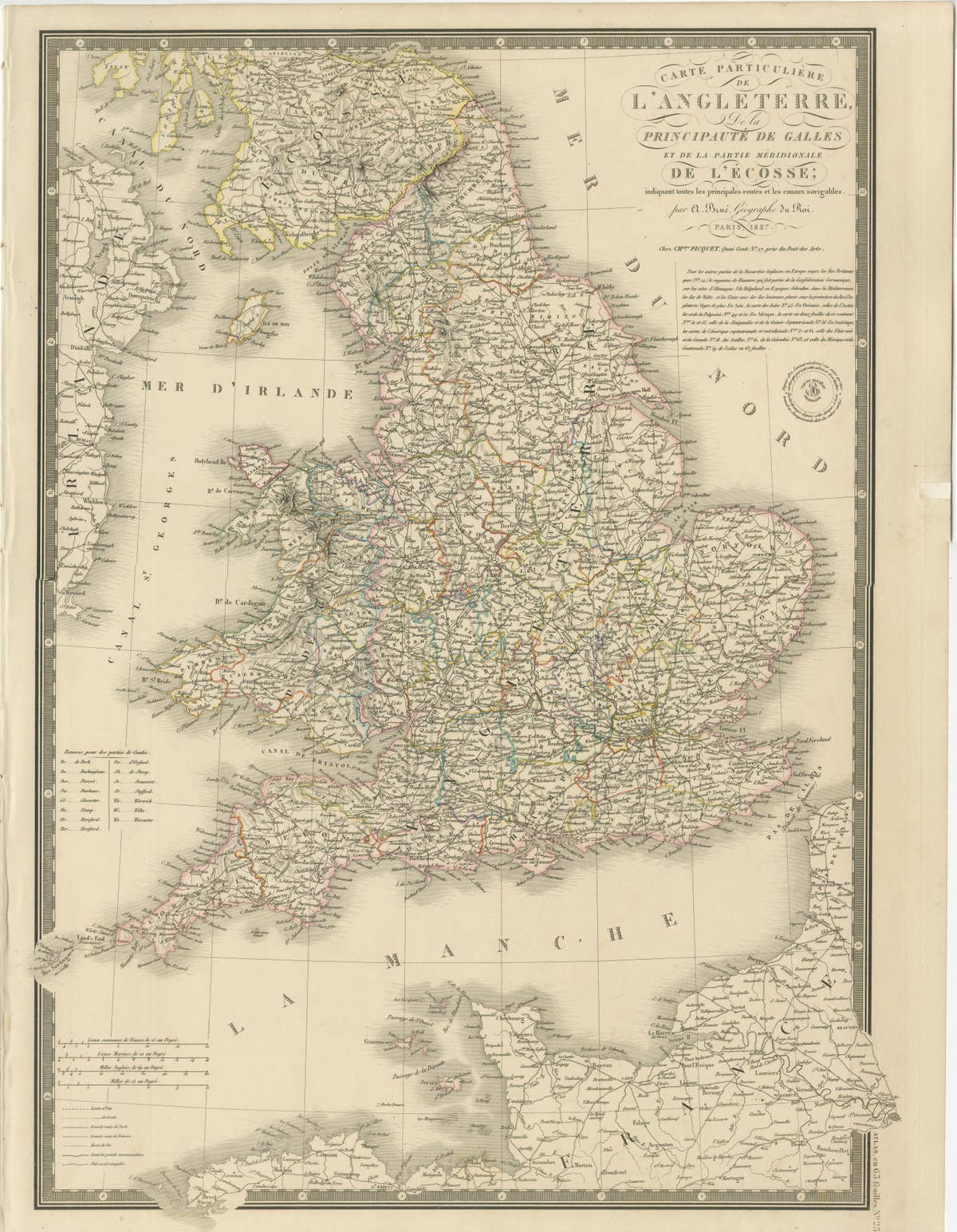 Antique Map of the British Isles and Part of the Coast of France