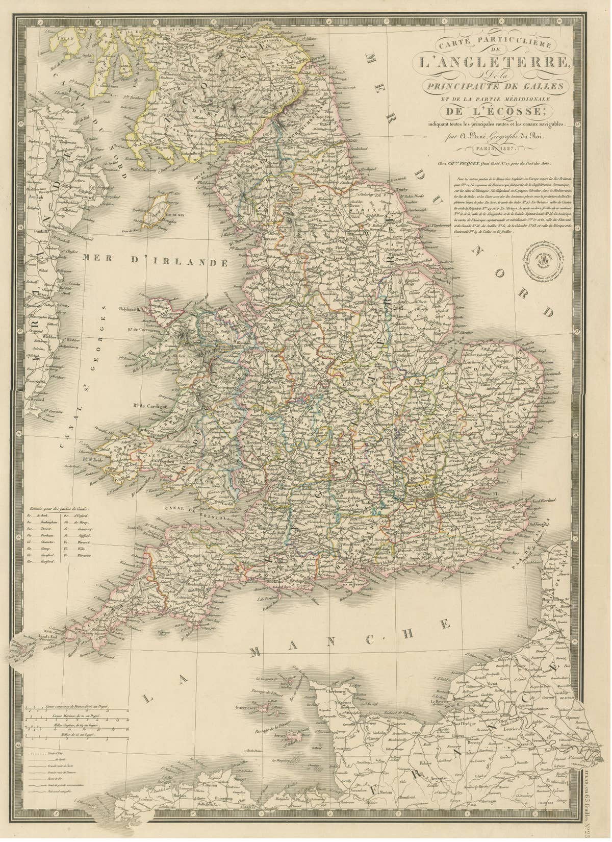 Antique Map of the British Isles and Part of the Coast of France